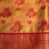 Gold Tissue Kanjivaram Silk Saree With Large Floral Body And Magenta Border