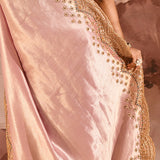 Metallic Soft Pink Scalloped Border Embroidery Saree