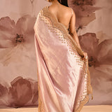 Metallic Soft Pink Scalloped Border Embroidery Saree