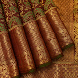 Deep Maroon & Green Flowering Tree Kanjivaram Silk Saree With Gold Border