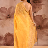 Yellow Floral Embroidery Saree With Scalloped Border