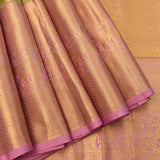 Olive Green And Pink Kanjivaram Silk Saree With Gold Zari Contrast Border And Peacock Weave
