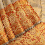 Ivory Cream Kanjivaram Silk Saree With Gold And Red Zari Floral Jaal Border