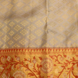 Ivory Cream Kanjivaram Silk Saree With Gold And Red Zari Floral Jaal Border