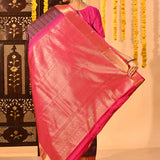 Wine With Gold Geometric Stripes Kanjivaram Silk Saree