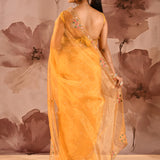 Marigold Yellow With Floral Stone Embellished Border Organza Saree