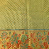Golden Tissue Kanjivaram Silk Saree With Multicolour Zari Floral Jaal Weave And Teal Border