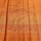 Olive Green And Red Kanjivaram Silk Saree With Gold Zari Floral Jaal And Contrast Border