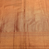 Peach Gold Kanjivaram Silk Saree With Silver Gold Zari Floral Butti And Maroon Contrast Border