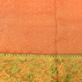 Coral Orange Kanjivaram Silk Saree With Gold Zari Contrast Border And Multicolour Floral Parrot Weave