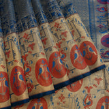 Royal Blue Kanjivaram Silk Saree With Gold Zari Shikargah Bird Medallion And Multicolour Pallu