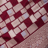 Maroon Banarasi Silk Saree With Checkerboard Weave And Leaf Pallu