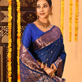 Royal Blue With Gold Zari Butti And Copper Zari Border Kanjivaram Silk Saree