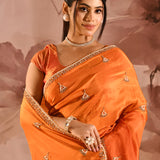 Rust Orange With Sequin Tassel Motif Border Satin Silk Saree