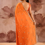 Rust Orange With Sequin Tassel Motif Border Satin Silk Saree