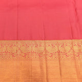 Coral Pink Kanjivaram Silk Saree With Black Gold Zari Peacock Butti And Heavy Gold Zari Border