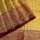 Lime Yellow Kanjivaram Silk Saree With Multicolour Zari Floral Jaal And Contrast Magenta Border
