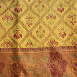 Lime Yellow Kanjivaram Silk Saree With Multicolour Zari Floral Jaal And Contrast Magenta Border
