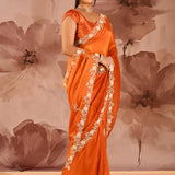 Burnt Orange With Sequin Floral Vine Border Organza Tissue Saree