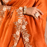 Burnt Orange With Sequin Floral Vine Border Organza Tissue Saree