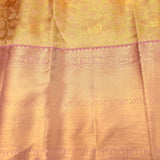 Mustard Yellow Kanjivaram Silk Saree With Gold Zari Jaal And Contrast Lavender Border With Temple Weave