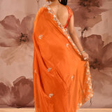Burnt Orange With Sequin Floral Vine Border Organza Tissue Saree