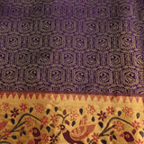 Deep Violet Kanjivaram Silk Saree With Gold Zari Shikargah Parrot And Floral Contrast Border