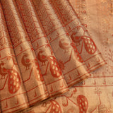 Golden Beige Kanjivaram Silk Saree With Copper Zari Geometric Jaal And Shikargah Animal Weave