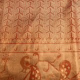 Golden Beige Kanjivaram Silk Saree With Copper Zari Geometric Jaal And Shikargah Animal Weave