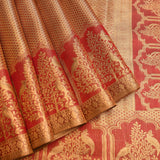 Deep Red Kanjivaram Silk Saree With Gold Zari Shikargah Bird And Tree Motif All Over Weave