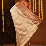 Silver White Contrast Border Tissue Kanjivaram Silk Saree