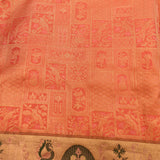 Salmon Orange Kanjivaram Silk Saree With Gold Zari Shikargah Bird Medallion And Multicolour Contrast Border