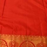 Bright Red Kanjivaram Silk Saree With Gold Zari Crane Butti And Peacock Medallion Border Weave
