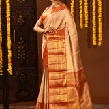 Pearl Ivory Contrast Border Kanjivaram Silk Saree