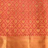 Tomato Red Kanjivaram Silk Saree With Gold Zari All Over Floral Butti And Kalash Motif Border Weave