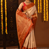 Pearl Ivory Contrast Border Kanjivaram Silk Saree