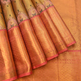 Golden Yellow Kanjivaram Silk Saree With Multicolour Floral Medallion Butti And Contrast Pink Gold Zari Geometric Border
