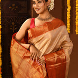 Pearl Ivory Contrast Border Kanjivaram Silk Saree