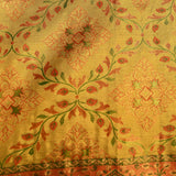 Lime Green Kanjivaram Silk Saree With Multicolour Zari Floral Jaal And Contrast Green Pink Border With Arch Medallion Weave