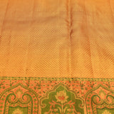 Lime Green Kanjivaram Silk Saree With Multicolour Zari Floral Jaal And Contrast Green Pink Border With Arch Medallion Weave