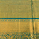 Copper Gold Kanjivaram Silk Saree With Teal Zari Floral Butti And Contrast Teal Gold Zari Border With Floral Medallion Weave