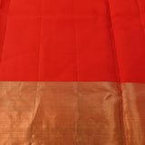 Bright Red Kanjivaram Silk Saree With Silver Gold Dual Zari Floral Jaal And Contrast Gold Border With Large Floral Vine Weave