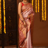 Champagne Gold Circular Brocade Kanjivaram Silk Saree