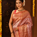 Champagne Gold Circular Brocade Kanjivaram Silk Saree
