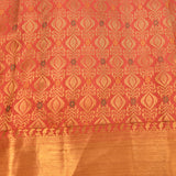 Peach Kanjivaram Silk Saree With Ornate Golden Zari Border