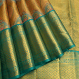 Mustard Yellow Kanjivaram Silk Saree With Teal Blue Contrast Zari Border