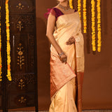 Ivory Gold Crane Kanjivaram Silk Saree