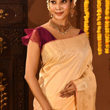 Ivory Gold Crane Kanjivaram Silk Saree