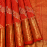 Bright Red Kanjivaram Silk Saree With Geometric Motifs And Gold Zari