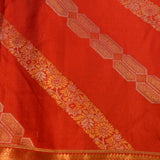 Bright Red Kanjivaram Silk Saree With Geometric Motifs And Gold Zari